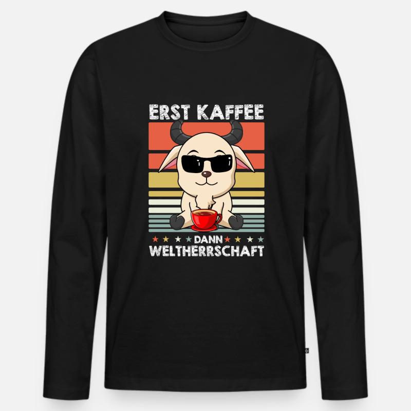 Ziege Sonnenbrille Kaffee - Männer Premium Bio Langarmshirt - Schwarz