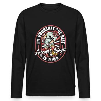Lacrosse Witzig - Männer Premium Bio Langarmshirt - Schwarz - Vorne - Nico (187cm)