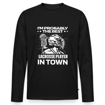 Lacrosse Witzig - Männer Premium Bio Langarmshirt - Schwarz - Vorne - Nico (187cm)