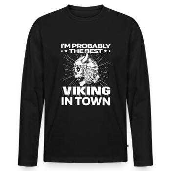 Viking Skull - Men's Premium Organic Long Sleeve Shirt - black - Front - Nico (187cm)