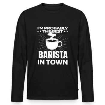 Barista Coffee - Men's Premium Organic Long Sleeve Shirt - black - Front - Nico (187cm)