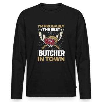 Fleischer Metzger Schlachter Messer - Männer Premium Bio Langarmshirt - Schwarz - Vorne - Nico (187cm)