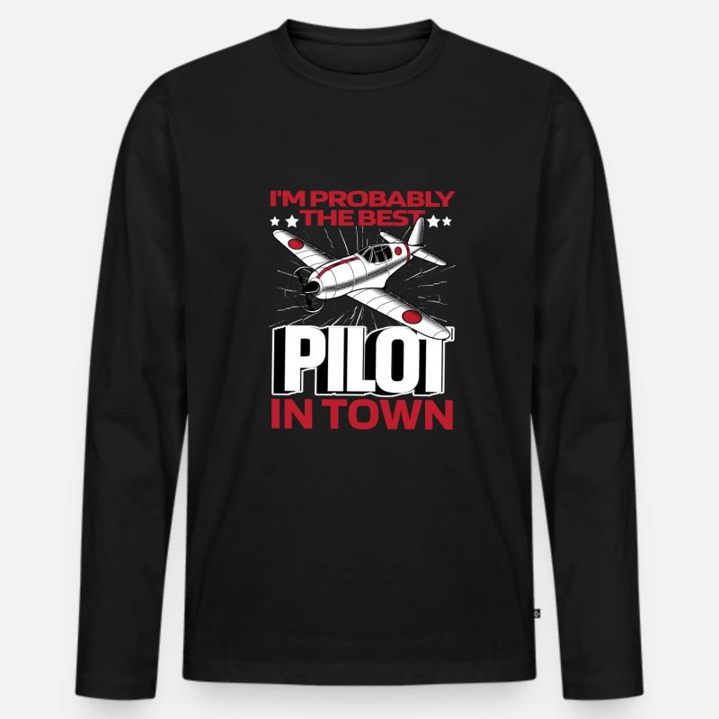 Flugzeug Pilot Lustig - Männer Premium Bio Langarmshirt - Schwarz
