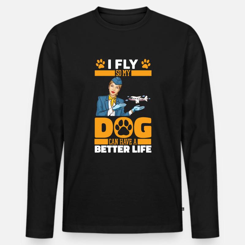 Flugbegleiter Stewardess Hund - Männer Premium Bio Langarmshirt - Schwarz