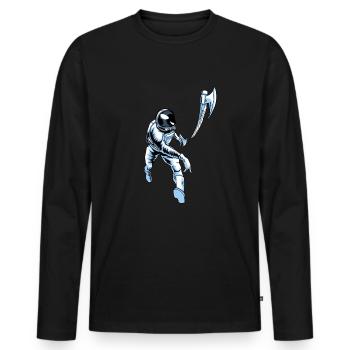 Astronaute lanceur de hache - T-shirt manches longues Premium bio Homme - noir - Devant - Nico (187cm)