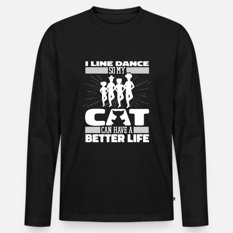 Line Dance Katze - Männer Premium Bio Langarmshirt - Schwarz