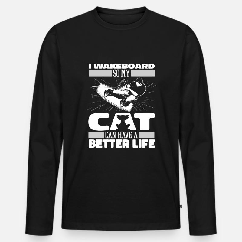 Wakeboard Wakeboarder Katze - Männer Premium Bio Langarmshirt - Schwarz