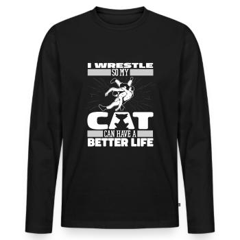 Wrestling Wrestler Katze - Männer Premium Bio Langarmshirt - Schwarz - Vorne - Nico (187cm)