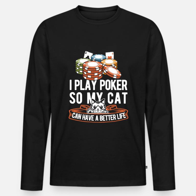 Poker Katze - Männer Premium Bio Langarmshirt - Schwarz