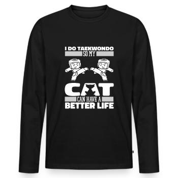 Chat Taekwondo - T-shirt manches longues Premium bio Homme - noir - Devant - Nico (187cm)