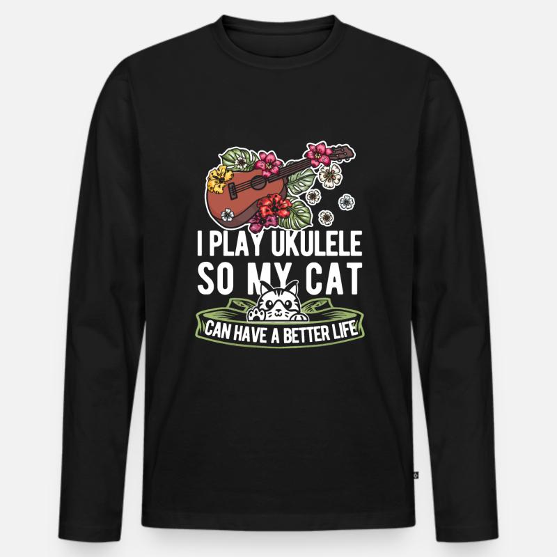 Ukulele Katze - Männer Premium Bio Langarmshirt - Schwarz
