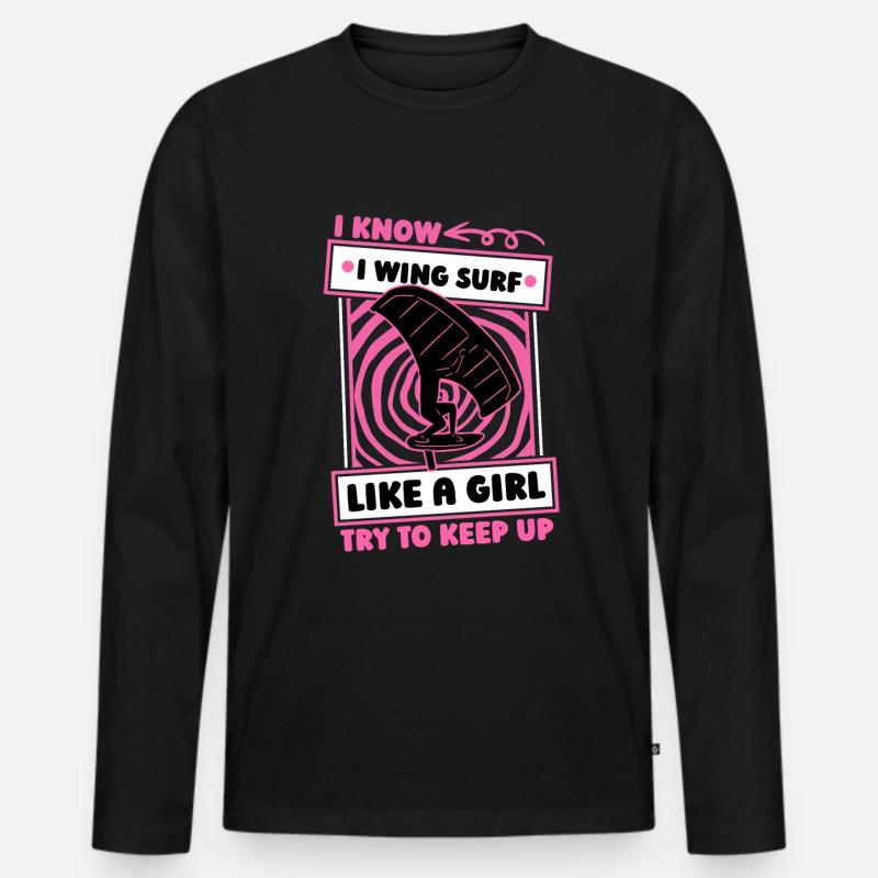 Wing Surf Wing Foil Mädchen - Männer Premium Bio Langarmshirt - Schwarz
