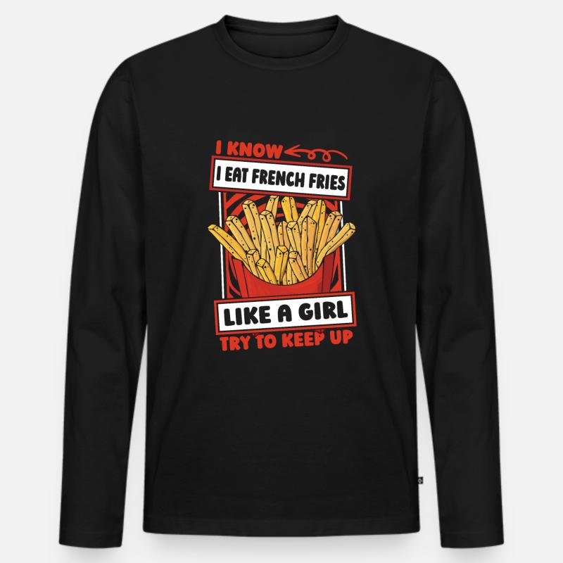 Pommes Frittes Fritten Mädchen - Männer Premium Bio Langarmshirt - Schwarz