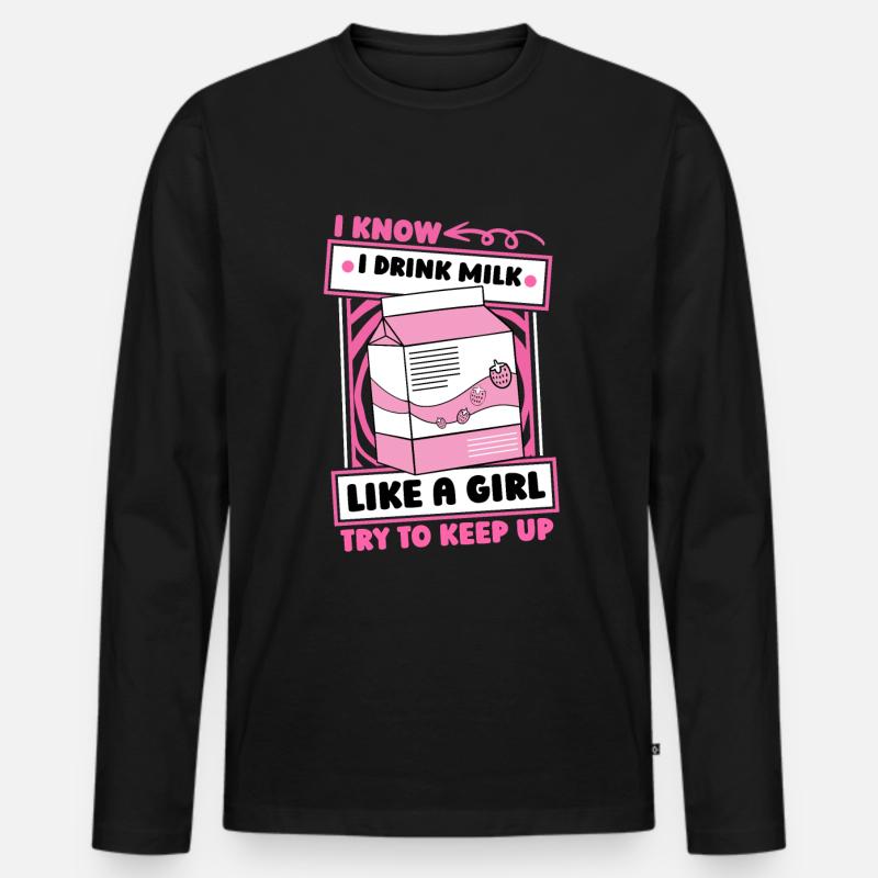Kuh Milch Mädchen - Männer Premium Bio Langarmshirt - Schwarz
