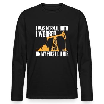 Plate-forme pétrolière sarcastique - T-shirt manches longues Premium bio Homme - noir - Devant - Nico (187cm)