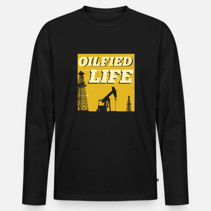 Ölfeld Bohrinsel Leben - Männer Premium Bio Langarmshirt - Schwarz