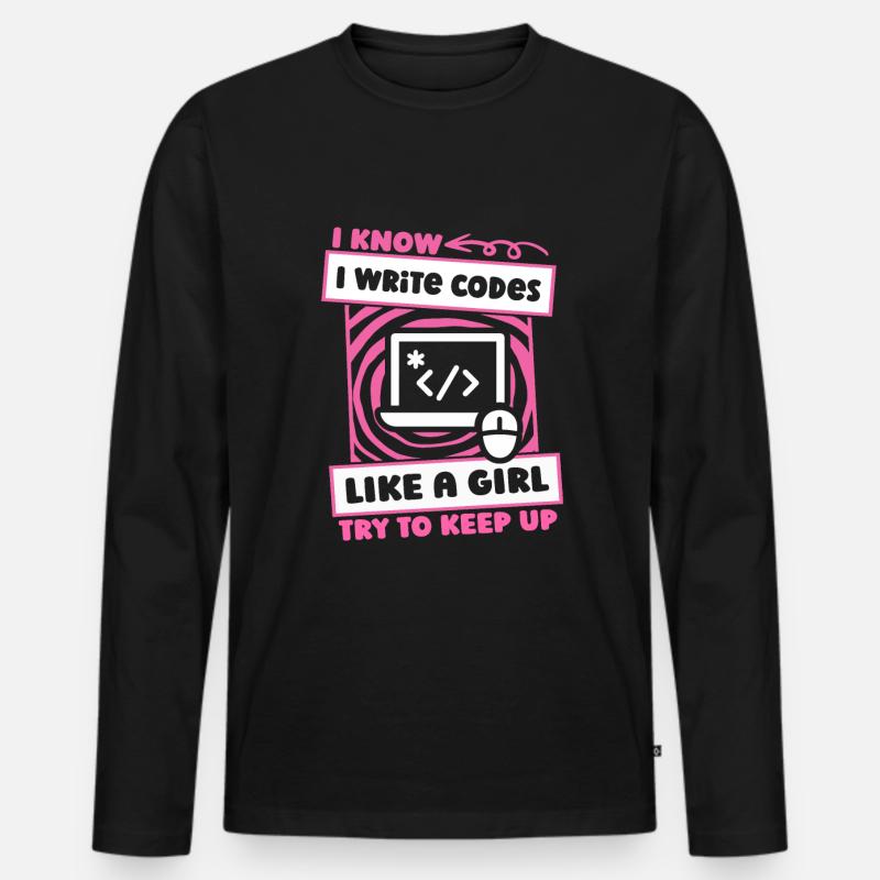 Developer Coder Programmer Girl - Men's Premium Organic Long Sleeve Shirt - black