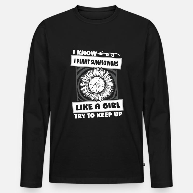 Sonnenblume Mädchen - Männer Premium Bio Langarmshirt - Schwarz