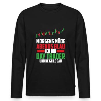 Day Trading Day Trader Morgens Müde Abends Blau - Männer Premium Bio Langarmshirt - Schwarz - Vorne - Nico (187cm)