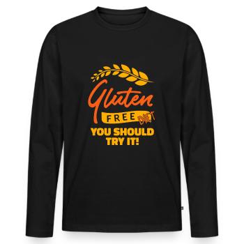 Glutenfrei - Männer Premium Bio Langarmshirt - Schwarz - Vorne - Nico (187cm)