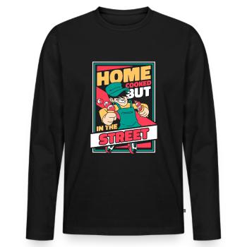 Cuisine de rue - T-shirt manches longues Premium bio Homme - noir - Devant - Nico (187cm)