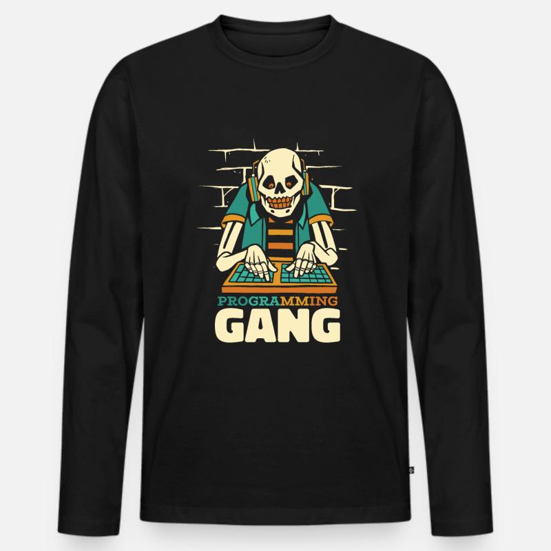 Développeur Coder Programmeur Squelette - T-shirt manches longues Premium bio Homme - noir