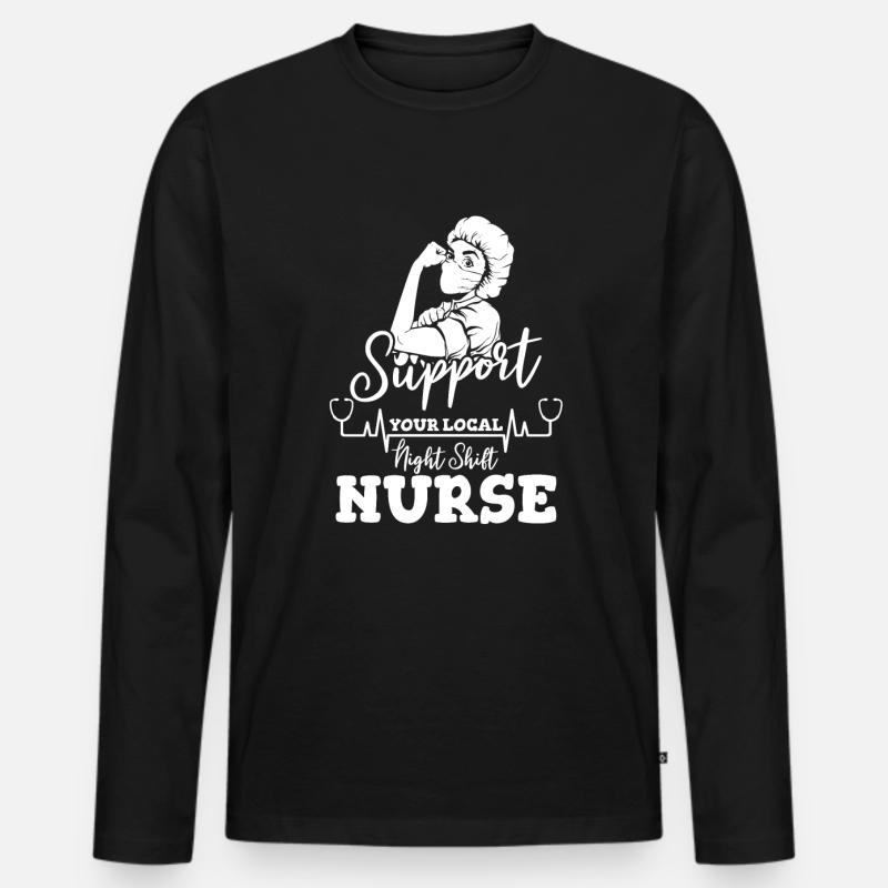 Krankenschwester Herzschlag - Männer Premium Bio Langarmshirt - Schwarz