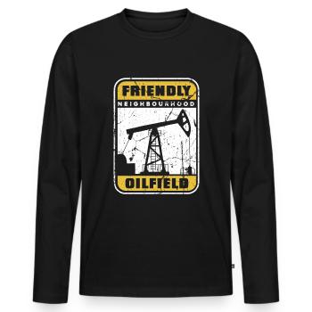 Humour sur les plates-formes pétrolières - T-shirt manches longues Premium bio Homme - noir - Devant - Nico (187cm)