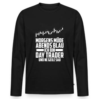 Day Trading Day Trader Morgens Müde Abends Blau - Männer Premium Bio Langarmshirt - Schwarz - Vorne - Nico (187cm)
