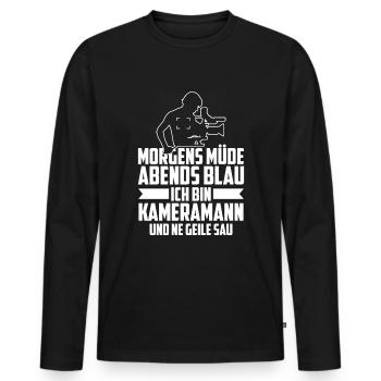 Kameramann Morgens Müde Abends Blau - Männer Premium Bio Langarmshirt - Schwarz - Vorne - Nico (187cm)