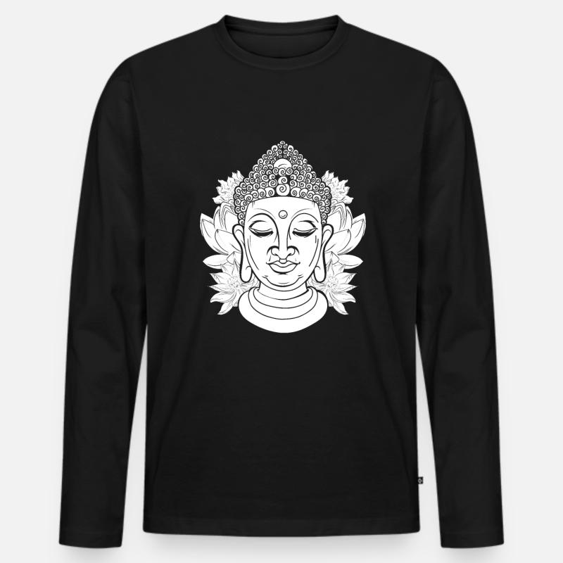 Buddha Buddhist Blumen - Männer Premium Bio Langarmshirt - Schwarz