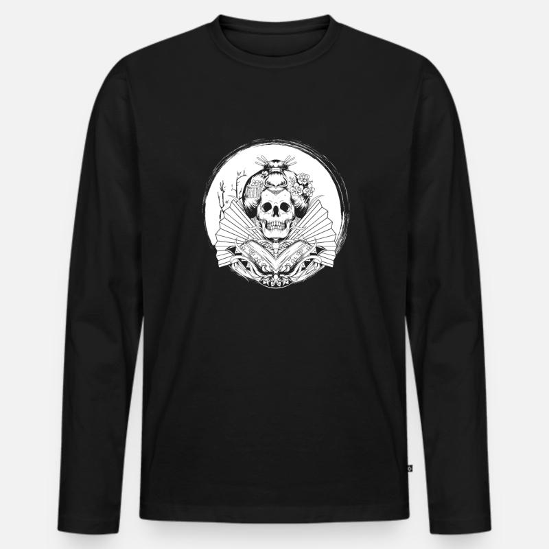 Geisha Totenschädel - Männer Premium Bio Langarmshirt - Schwarz