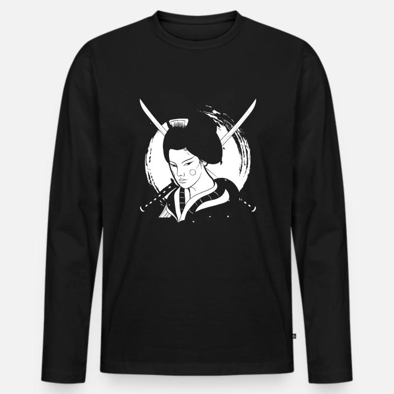 Geisha Katana - Männer Premium Bio Langarmshirt - Schwarz