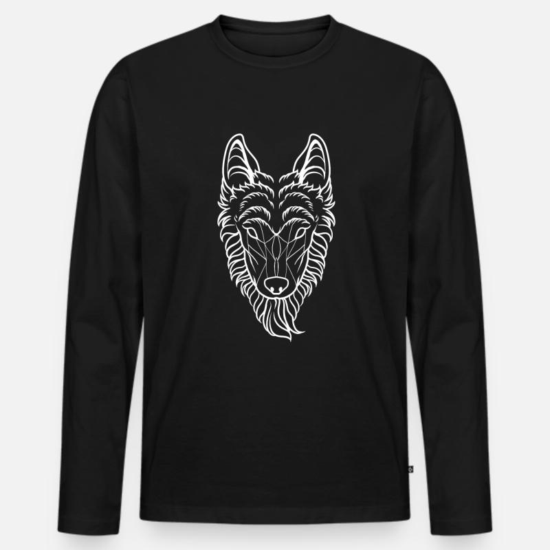 Wolf Geometrisch - Männer Premium Bio Langarmshirt - Schwarz