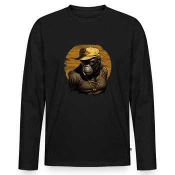 Rapper Gorilla in Goldkette und Cap - Männer Premium Bio Langarmshirt - Schwarz - Vorne - Nico (187cm)
