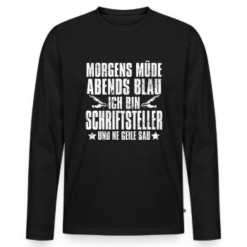 Schriftsteller Autor Morgens Mde Abends Blau - Männer Premium Bio Langarmshirt - Schwarz - Vorne - Nico (187cm)