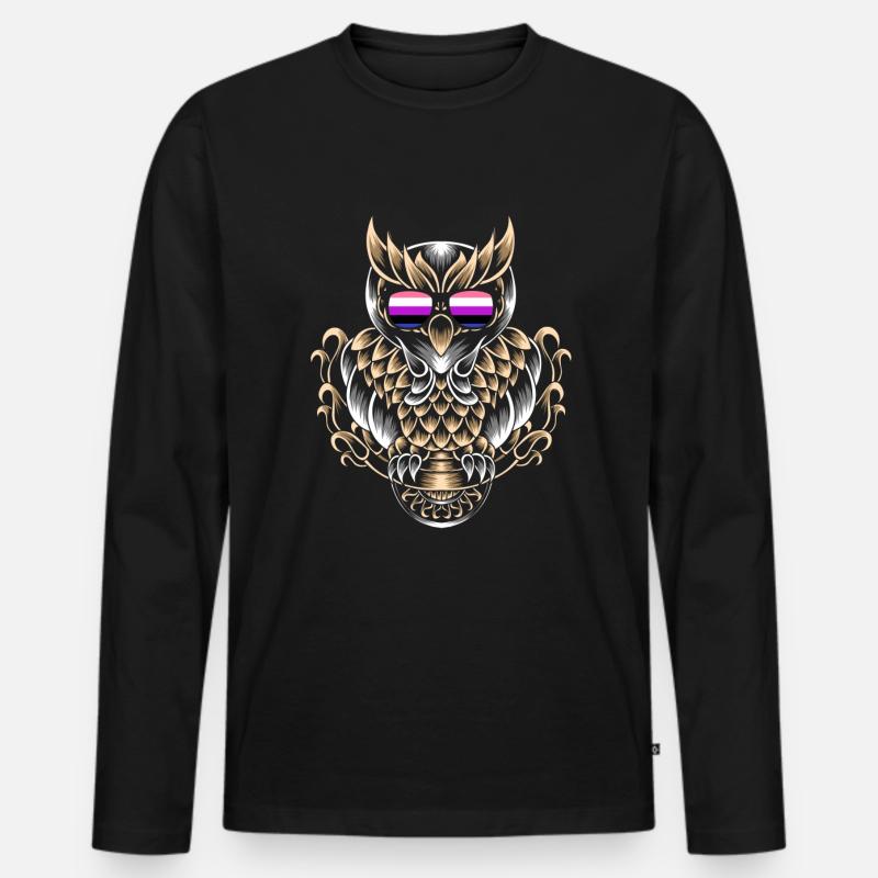 Genderfluide Eule - Männer Premium Bio Langarmshirt - Schwarz