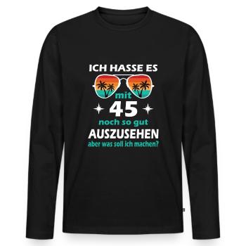 45 Jahre alt - 45. Geburtstag Mann Frau Lustig - Männer Premium Bio Langarmshirt - Schwarz - Vorne - Nico (187cm)