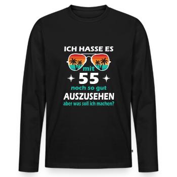 55 Jahre alt - 55. Geburtstag Mann Frau Lustig - Männer Premium Bio Langarmshirt - Schwarz - Vorne - Nico (187cm)