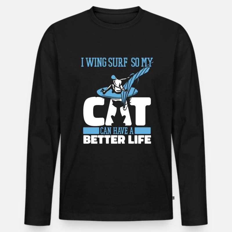 Wing Surf Wing Foil Katze - Männer Premium Bio Langarmshirt - Schwarz