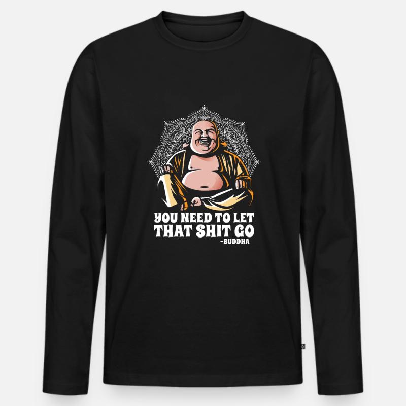 Buddha Buddhist Lustig - Männer Premium Bio Langarmshirt - Schwarz
