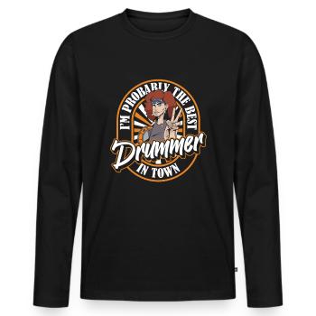 Batterie Batteur Batteur - T-shirt manches longues Premium bio Homme - noir - Devant - Nico (187cm)