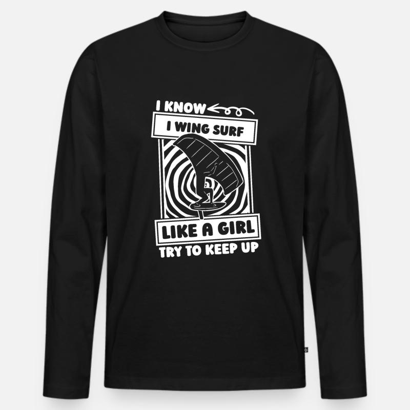 Wing Surf Wing Foil - Männer Premium Bio Langarmshirt - Schwarz