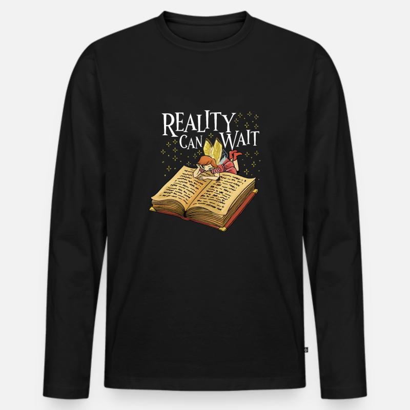 Buch Leseratte Bücherwurm Fee Buchfee - Männer Premium Bio Langarmshirt - Schwarz