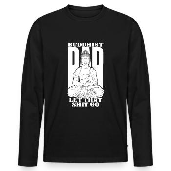 Papa bouddhiste Bouddha - T-shirt manches longues Premium bio Homme - noir - Devant - Nico (187cm)