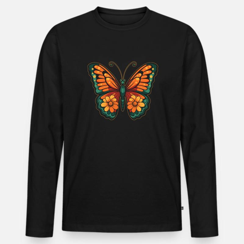 Schmetterling Gartenschmetterlinge - Männer Premium Bio Langarmshirt - Schwarz