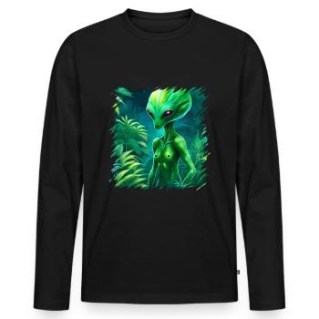 Des extraterrestres verts, des extraterrestres et des ovnis dans la forêt, l’espace - T-shirt manches longues Premium bio Homme - noir - Devant - Nico (187cm)