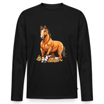 Pferd Reitsport - Männer Premium Bio Langarmshirt - Schwarz - Vorne - Nico (187cm)