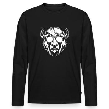 Bison Büffel Cool - Männer Premium Bio Langarmshirt - Schwarz - Vorne - Nico (187cm)