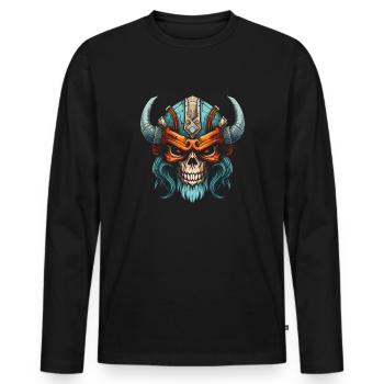 Viking Skull - Men's Premium Organic Long Sleeve Shirt - black - Front - Nico (187cm)